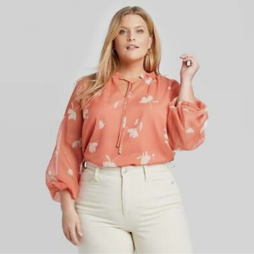NWT Ava & Viv Floral Print Coral Blouse
